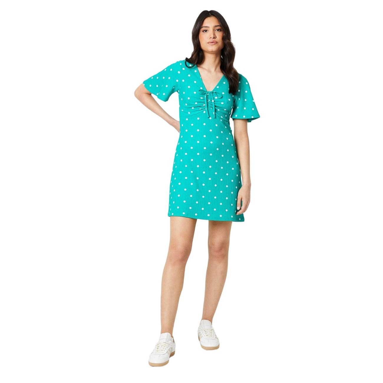 Green - Lifestyle - Dorothy Perkins Womens-Ladies Ruched Angel Sleeve Mini Dress