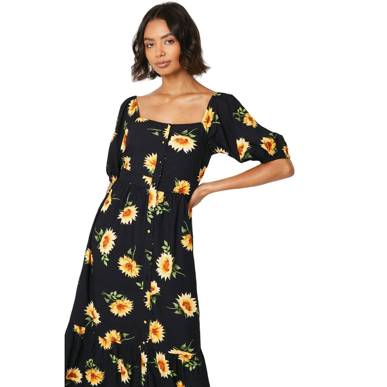 Black - Side - Dorothy Perkins Womens-Ladies Floral Button Front Midi Dress