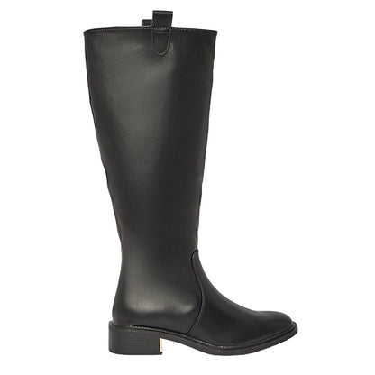 Black - Back - Principles Womens-Ladies Kandy Classic Suedette Knee-High Low Heel Riding Boots