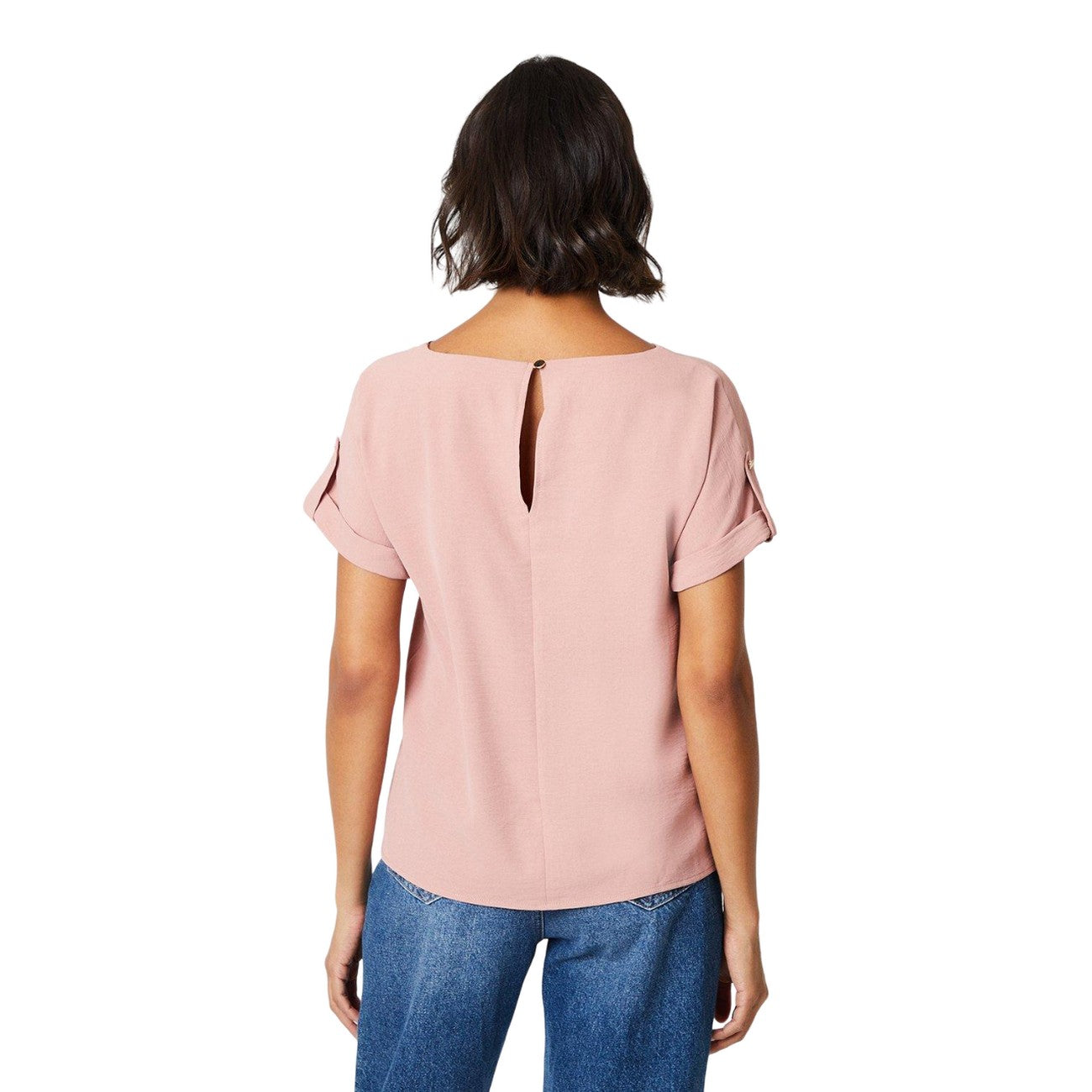 Dusty Pink - Back - Dorothy Perkins Womens-Ladies Roll Sleeve Blouse