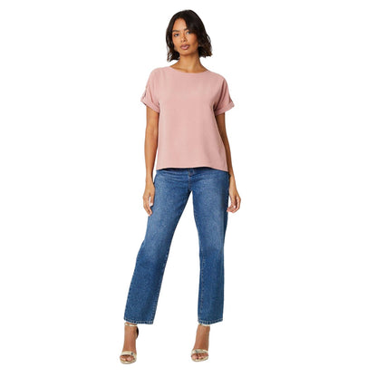 Dusty Pink - Side - Dorothy Perkins Womens-Ladies Roll Sleeve Blouse