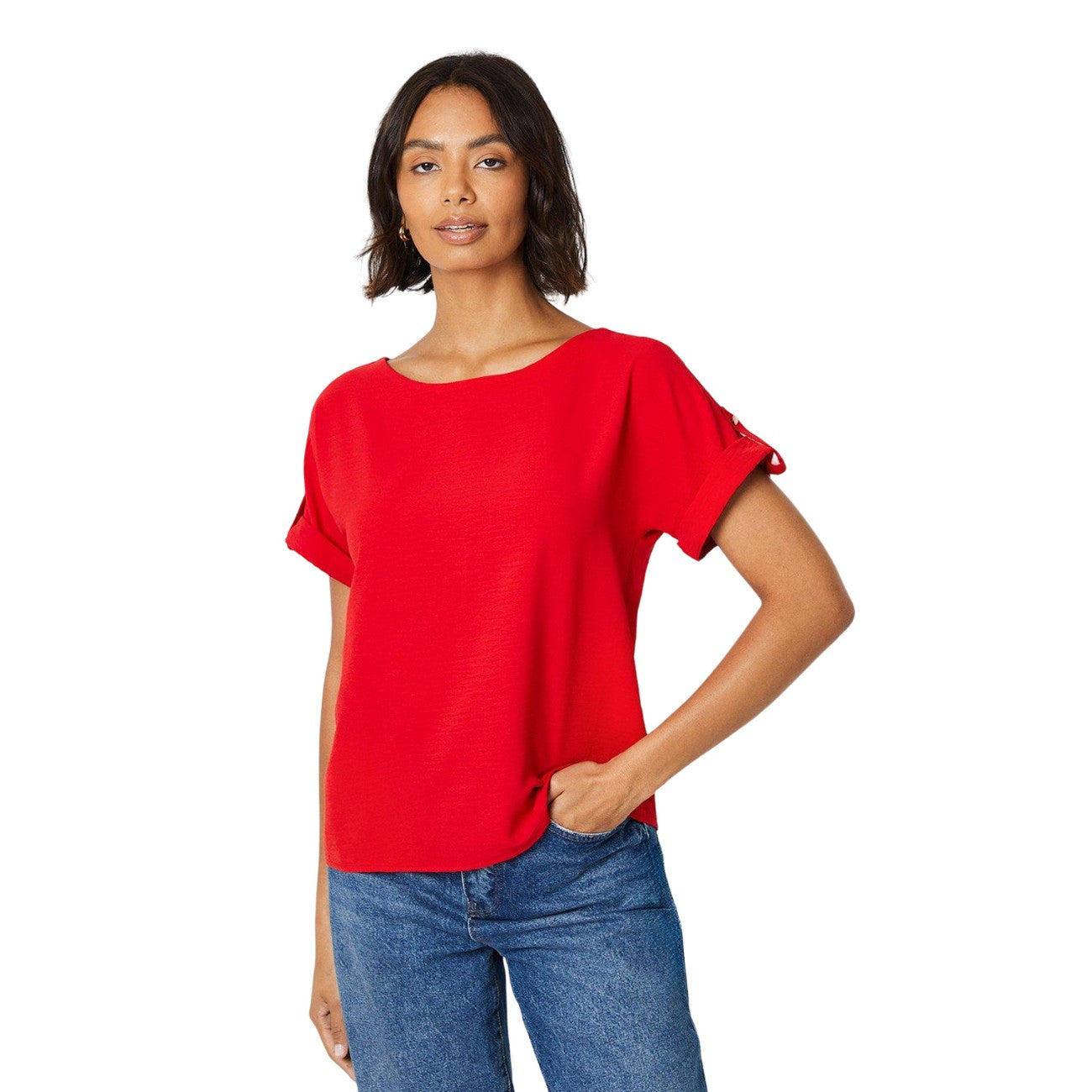 Red - Front - Dorothy Perkins Womens-Ladies Roll Sleeve Blouse