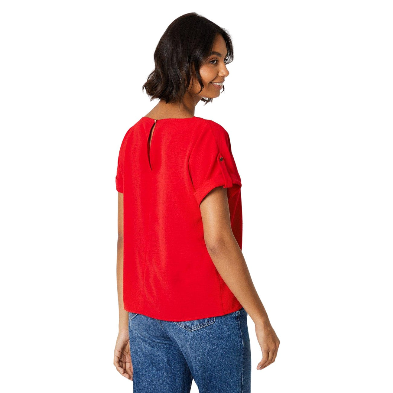 Red - Back - Dorothy Perkins Womens-Ladies Roll Sleeve Blouse