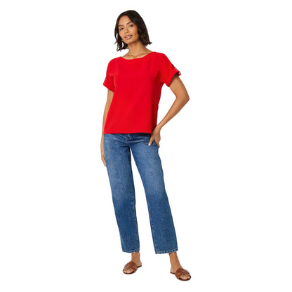 Red - Side - Dorothy Perkins Womens-Ladies Roll Sleeve Blouse