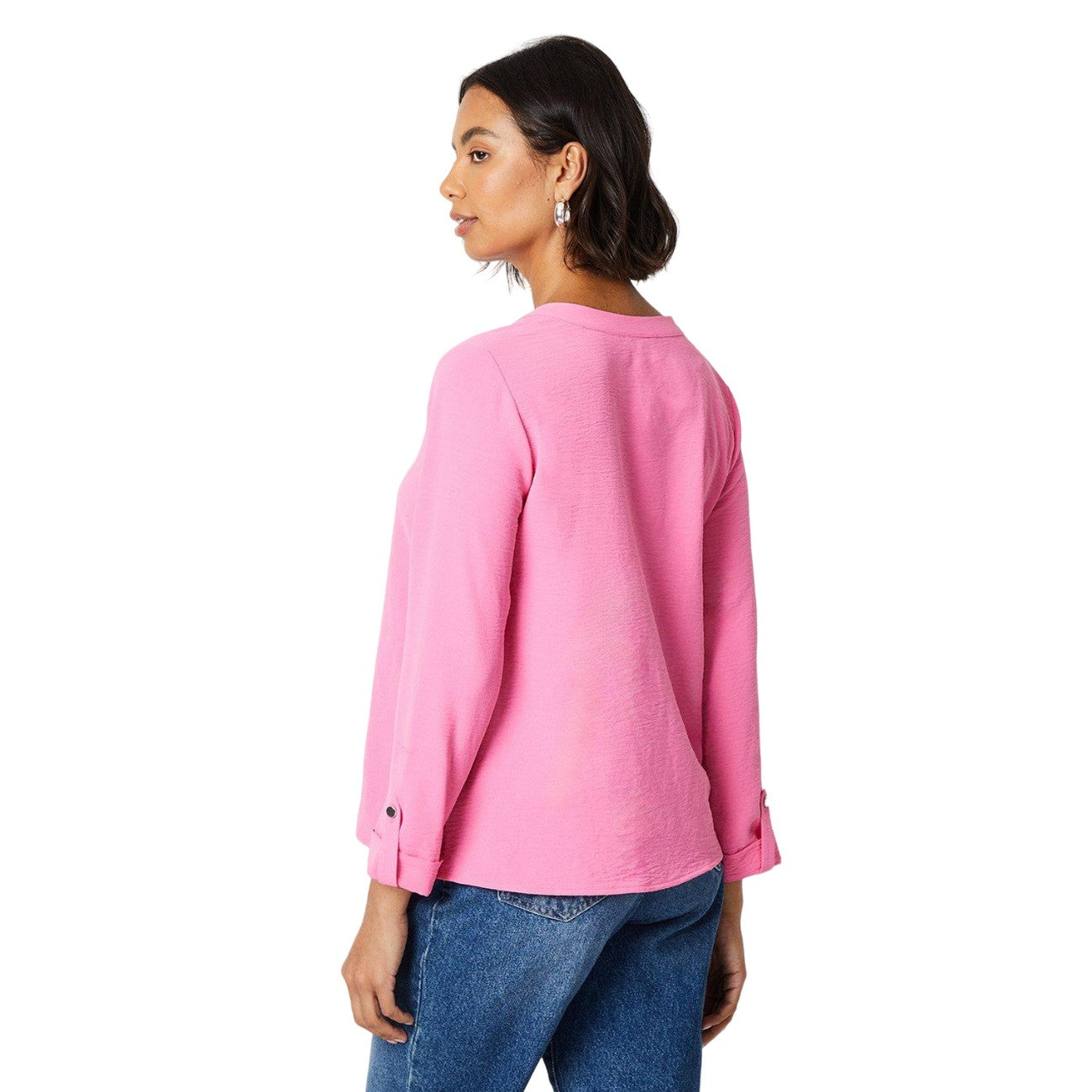 Pink - Back - Dorothy Perkins Womens-Ladies Plain Roll Sleeve Shirt