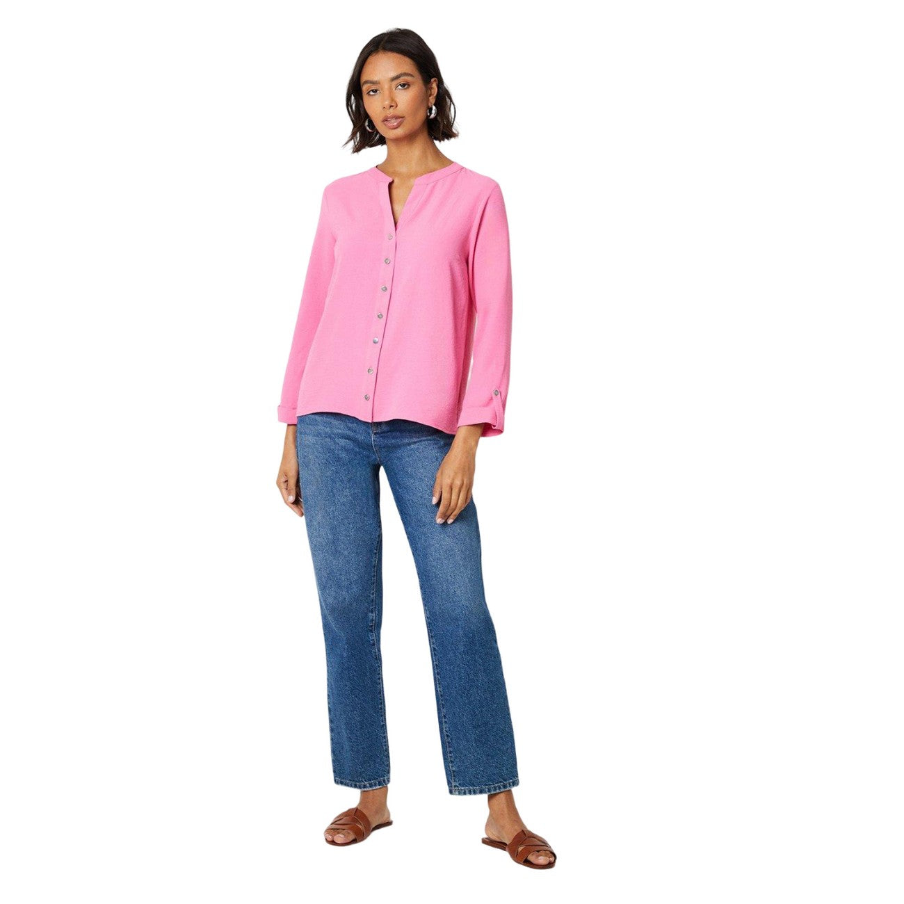 Pink - Lifestyle - Dorothy Perkins Womens-Ladies Plain Roll Sleeve Shirt