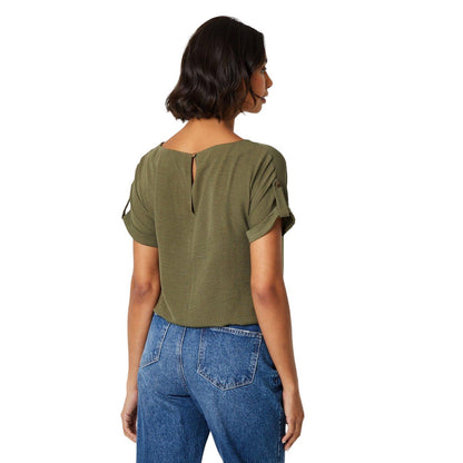 Khaki Green - Back - Dorothy Perkins Womens-Ladies Roll Sleeve Blouse