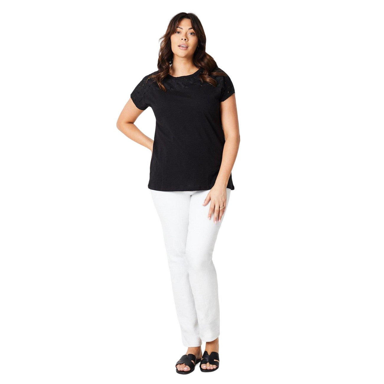 Black - Side - Dorothy Perkins Womens-Ladies Broderie Yoke Detail Plus Top