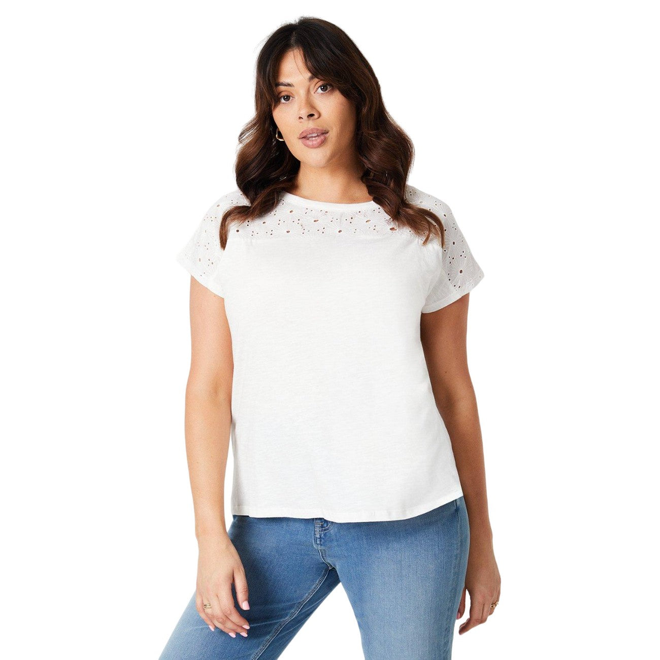 Ivory - Front - Dorothy Perkins Womens-Ladies Broderie Yoke Detail Plus Top