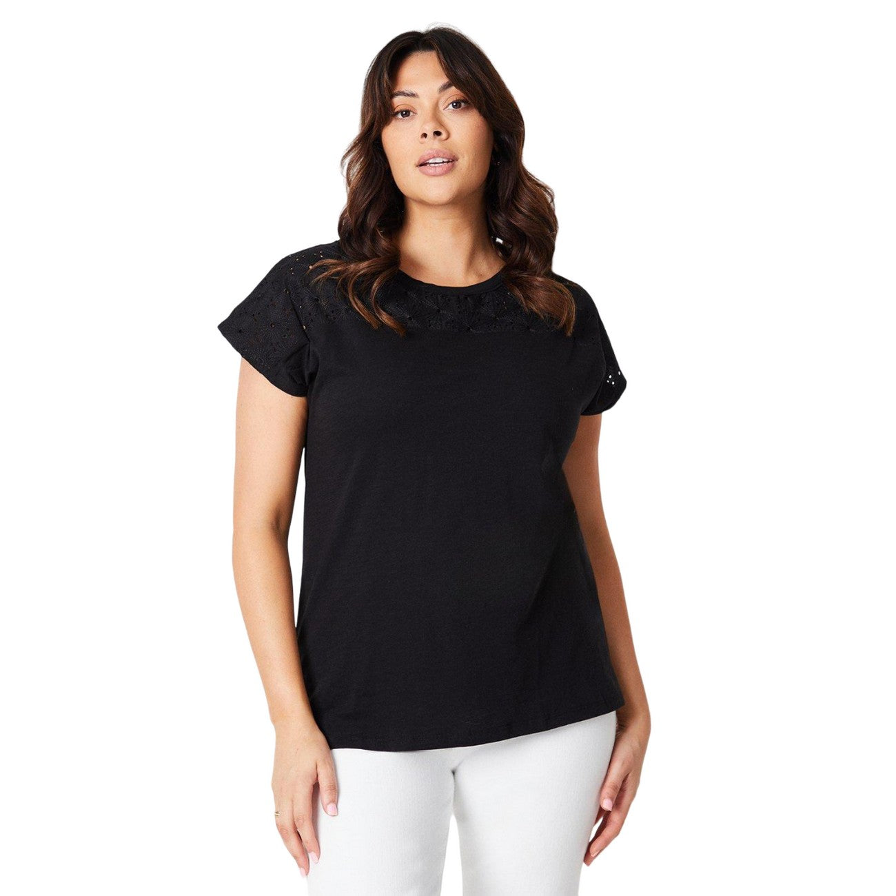Black - Front - Dorothy Perkins Womens-Ladies Broderie Yoke Detail Plus Top