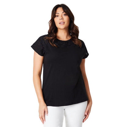 Black - Front - Dorothy Perkins Womens-Ladies Broderie Yoke Detail Plus Top
