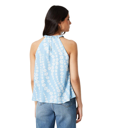 Blue - Back - Dorothy Perkins Womens-Ladies Shirred Halter Neck Top