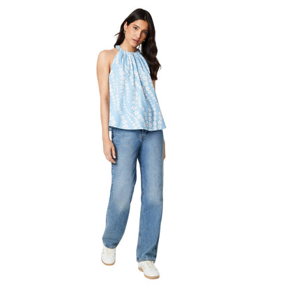 Blue - Side - Dorothy Perkins Womens-Ladies Shirred Halter Neck Top