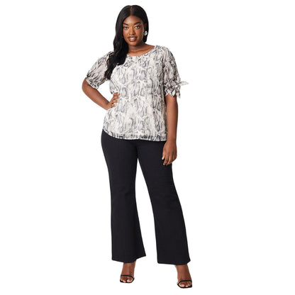 White-Black - Side - Dorothy Perkins Womens-Ladies Snake Print Chiffon Plus Tie Sleeves Top