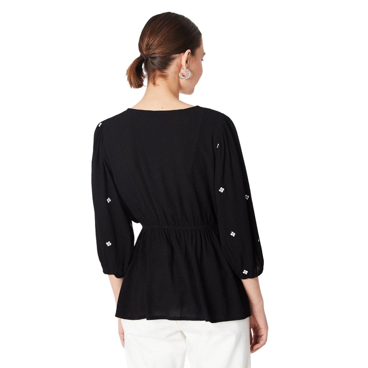 Black - Back - Dorothy Perkins Womens-Ladies Embroidered V Neck Top