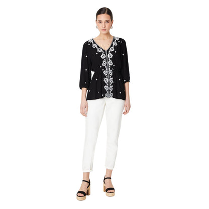 Black - Side - Dorothy Perkins Womens-Ladies Embroidered V Neck Top