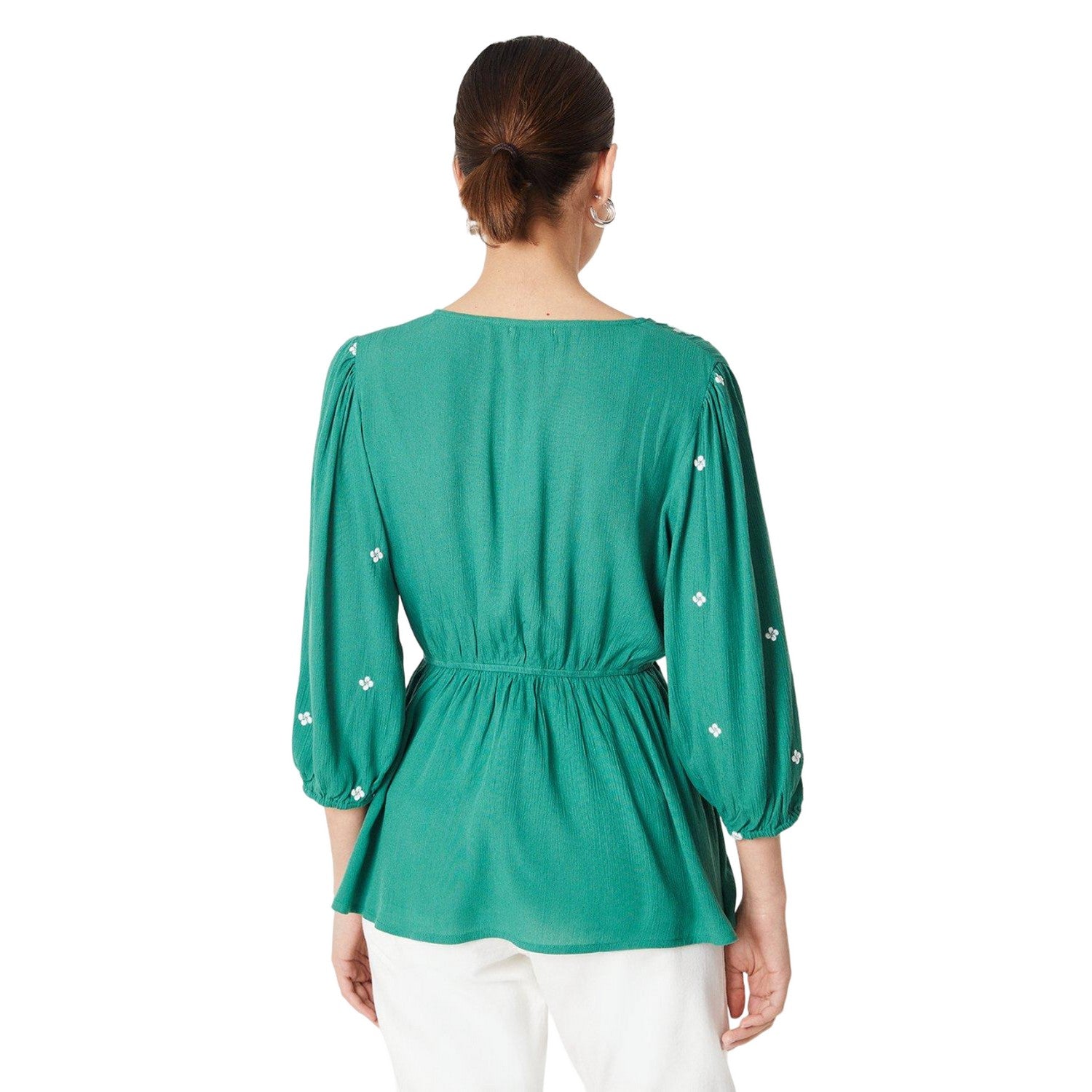 Khaki Green - Back - Dorothy Perkins Womens-Ladies Embroidered V Neck Top