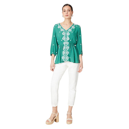 Khaki Green - Side - Dorothy Perkins Womens-Ladies Embroidered V Neck Top
