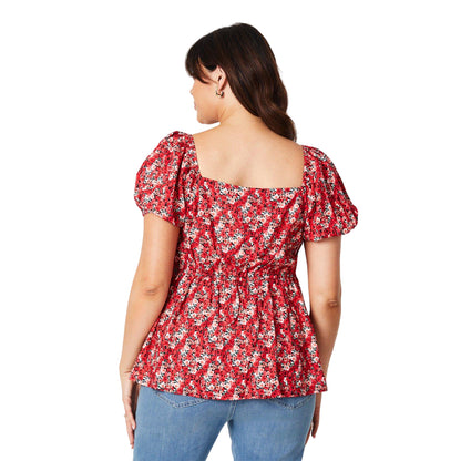 Red - Back - Dorothy Perkins Womens-Ladies Ditsy Floral Front Tie Curved Top