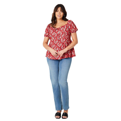 Red - Side - Dorothy Perkins Womens-Ladies Ditsy Floral Front Tie Curved Top