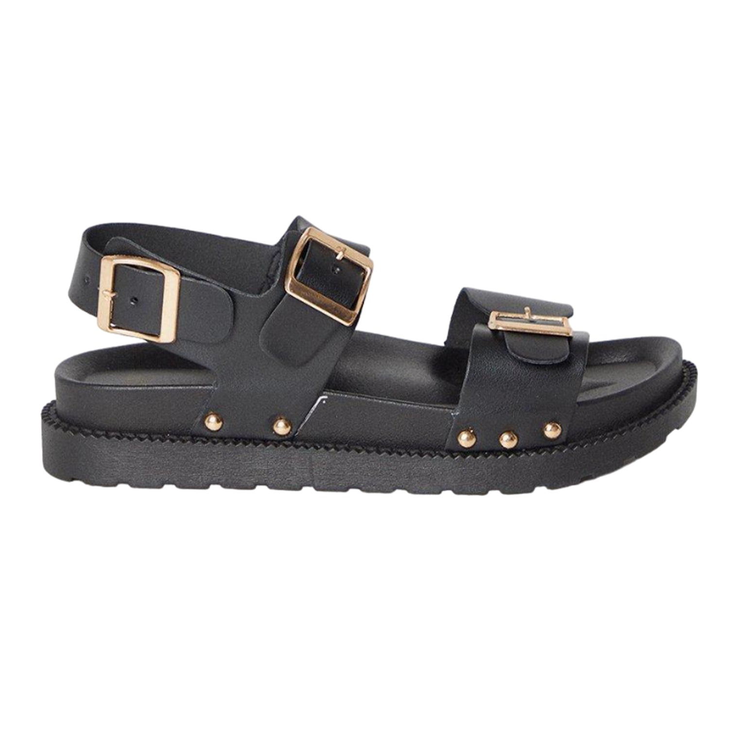 Black - Back - Faith Womens-Ladies Mina Studded Double Buckle Sandals