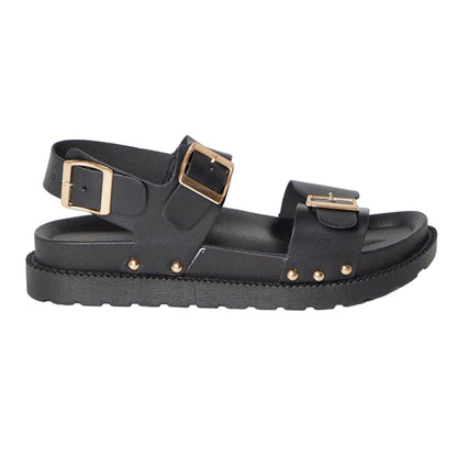 Black - Back - Faith Womens-Ladies Mina Studded Double Buckle Sandals