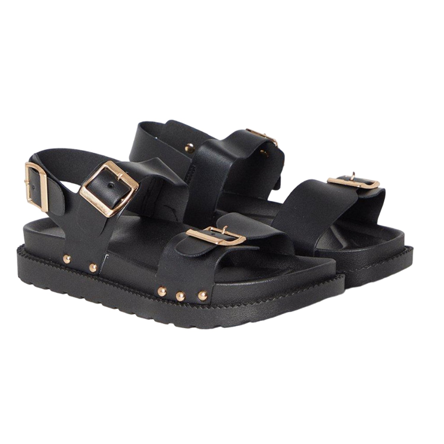 Black - Front - Faith Womens-Ladies Mina Studded Double Buckle Sandals
