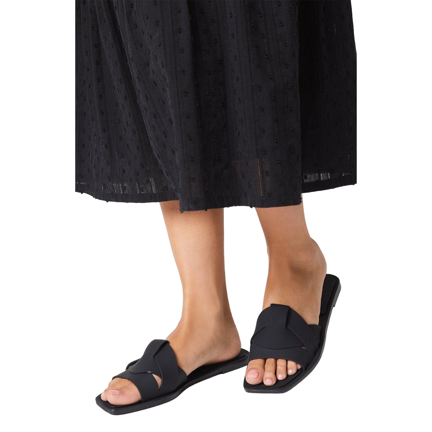 Black - Side - Dorothy Perkins Womens-Ladies Foxie Beach Flat Mules