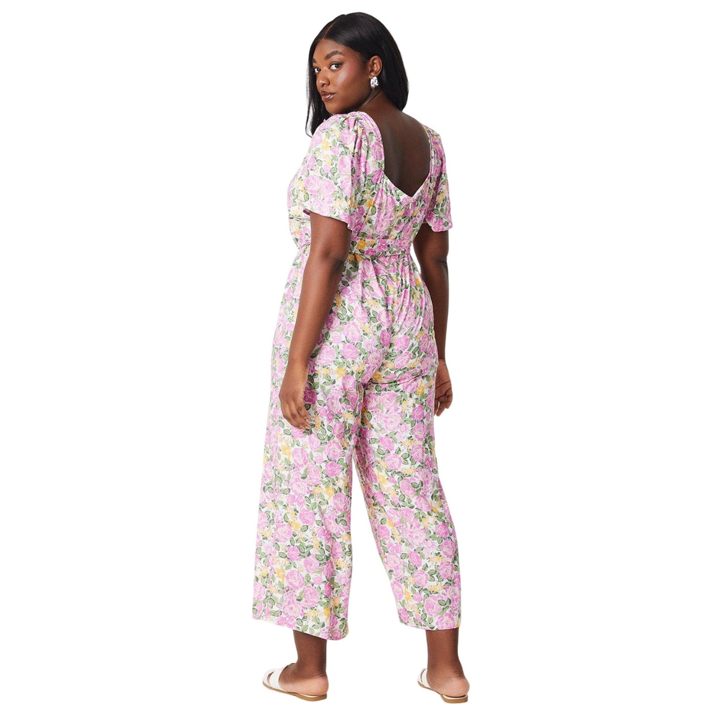 White-Pink - Back - Dorothy Perkins Womens-Ladies Floral Waist Tie Plus Jumpsuit