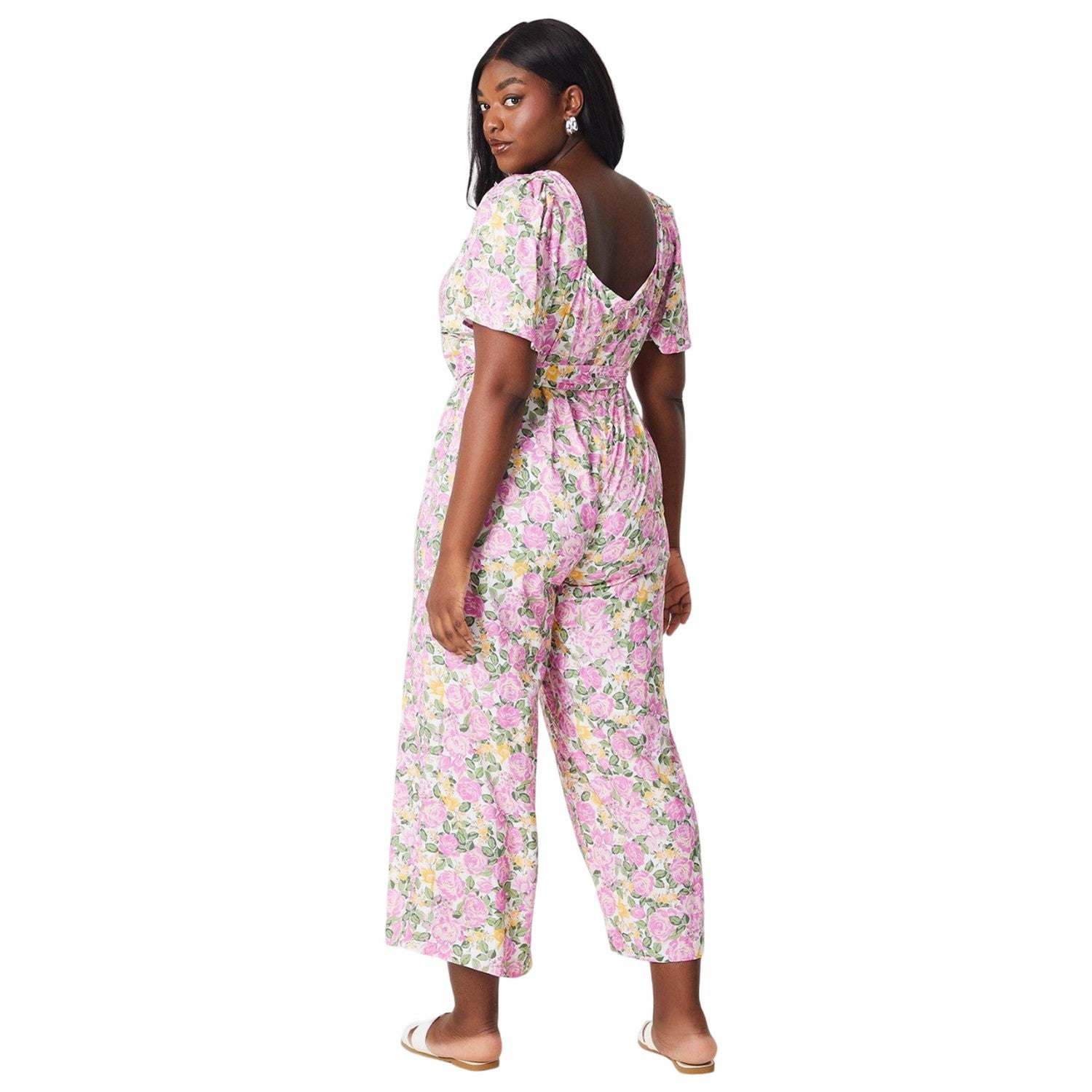 White-Pink - Back - Dorothy Perkins Womens-Ladies Floral Waist Tie Plus Jumpsuit