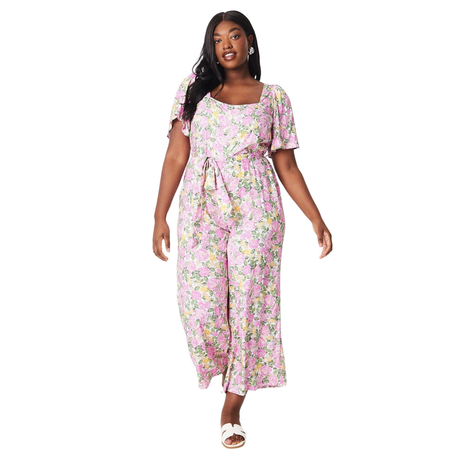 White-Pink - Front - Dorothy Perkins Womens-Ladies Floral Waist Tie Plus Jumpsuit