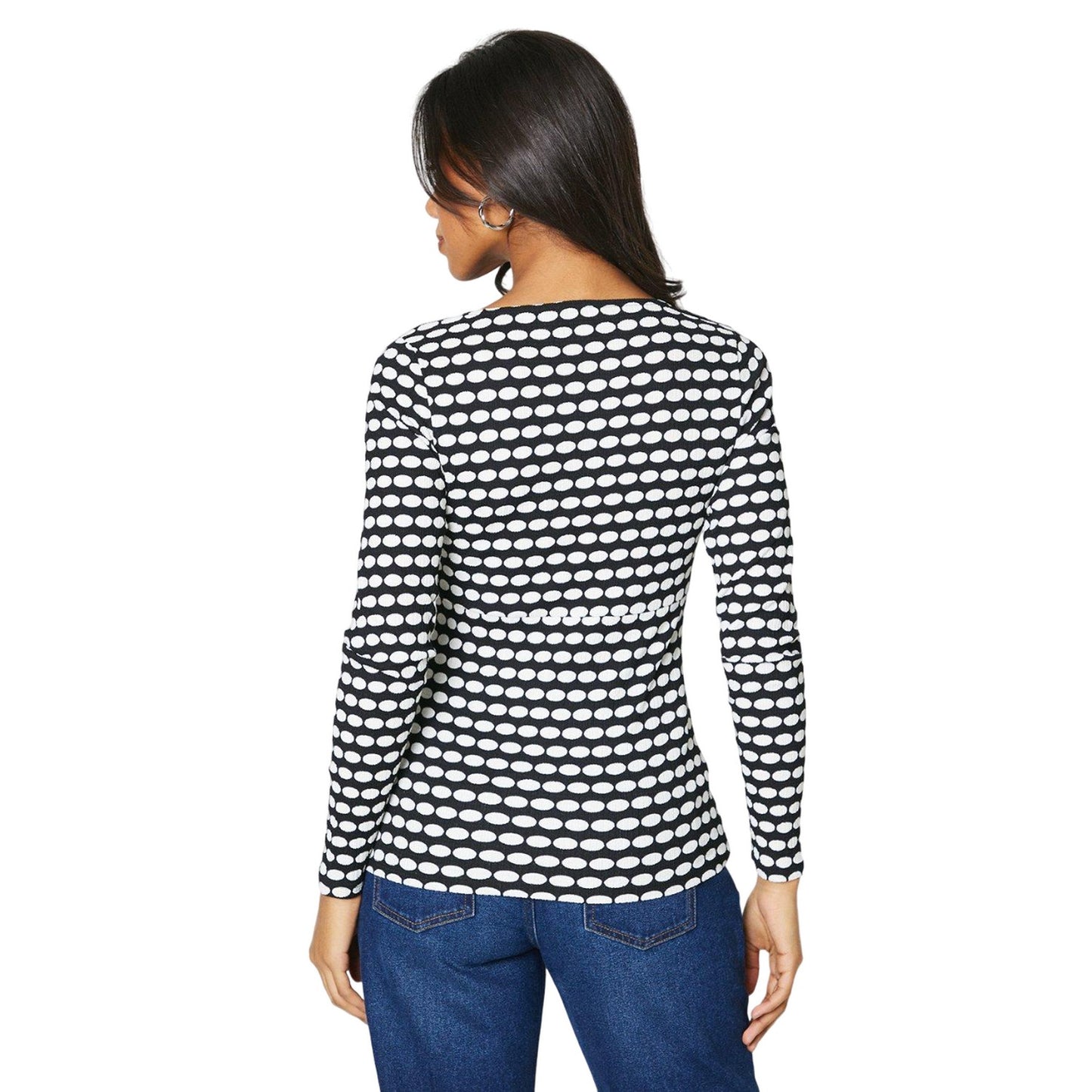 Black-White - Back - Dorothy Perkins Womens-Ladies Geometric Square Neck Long-Sleeved Top