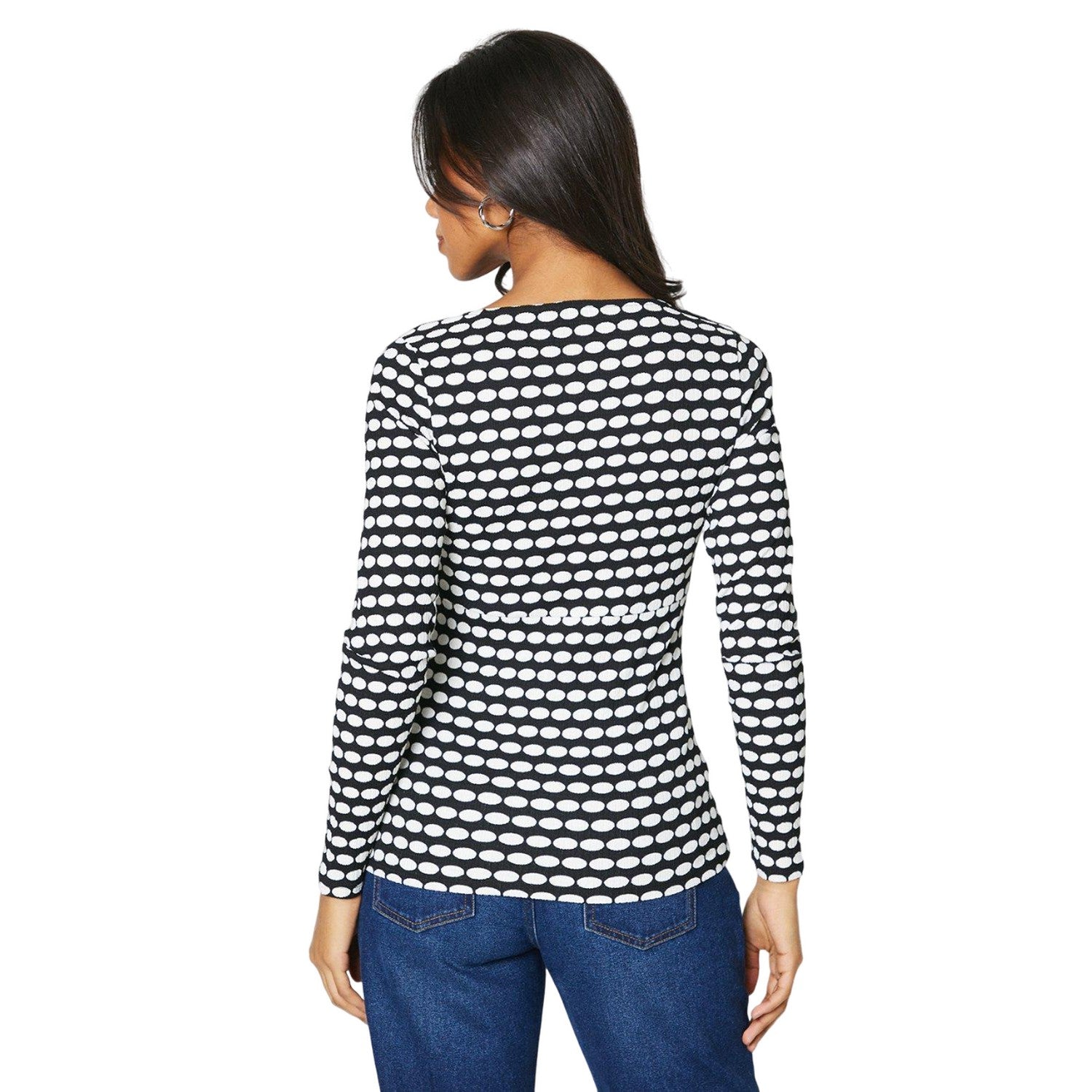 Black-White - Back - Dorothy Perkins Womens-Ladies Geometric Square Neck Long-Sleeved Top