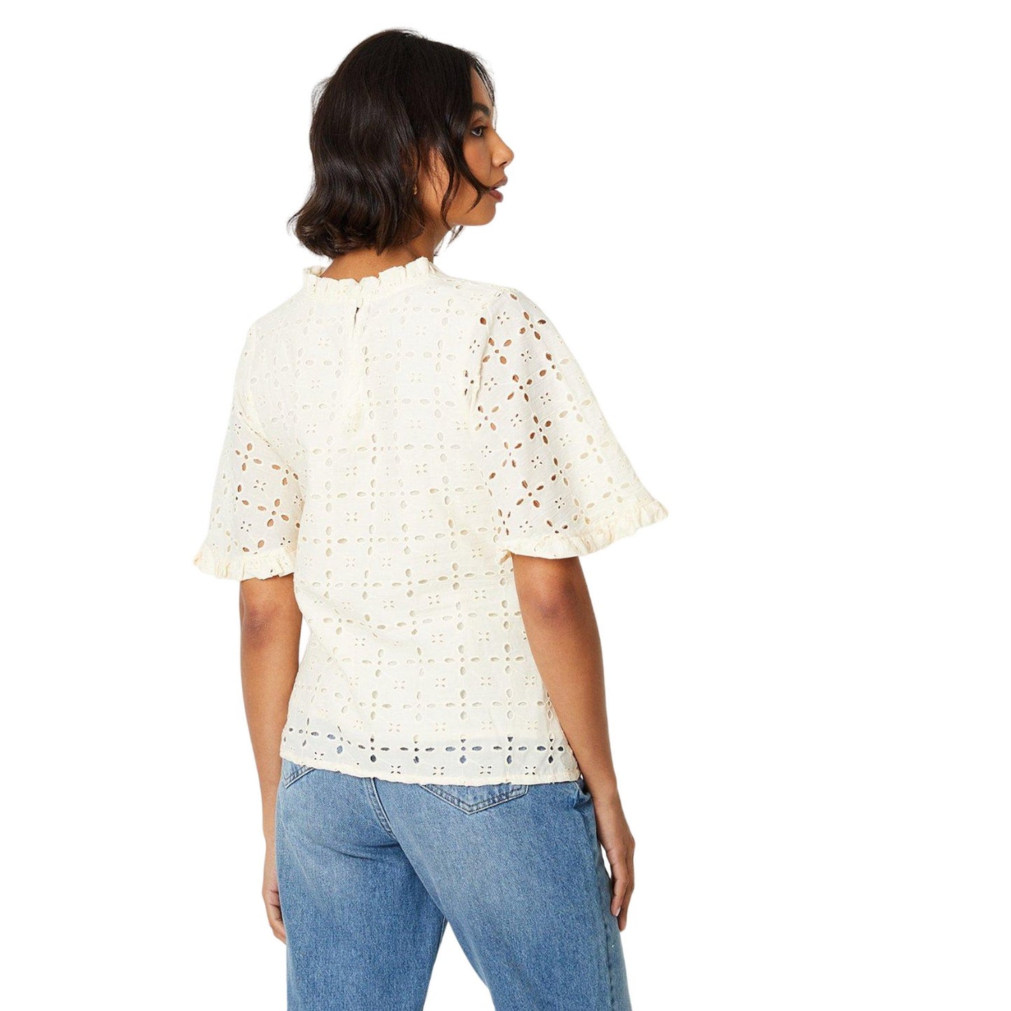 Ivory - Back - Dorothy Perkins Womens-Ladies Victorian Broderie Short-Sleeved Top