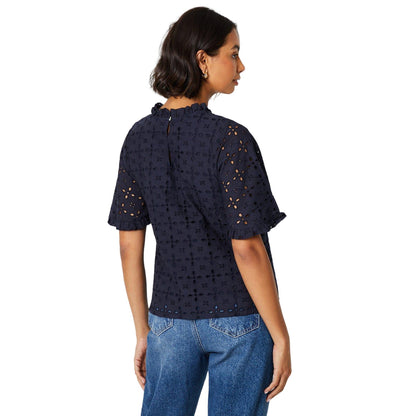 Navy - Back - Dorothy Perkins Womens-Ladies Victorian Broderie Short-Sleeved Top