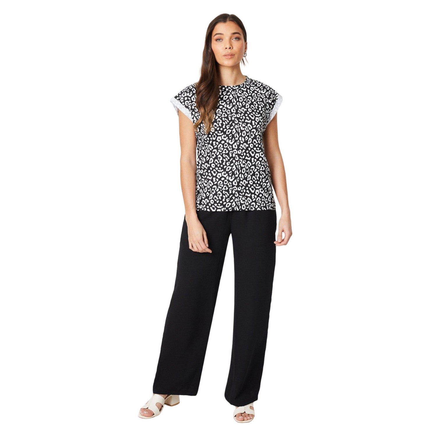 Black-White - Side - Dorothy Perkins Womens-Ladies Animal Print Petite T-Shirt