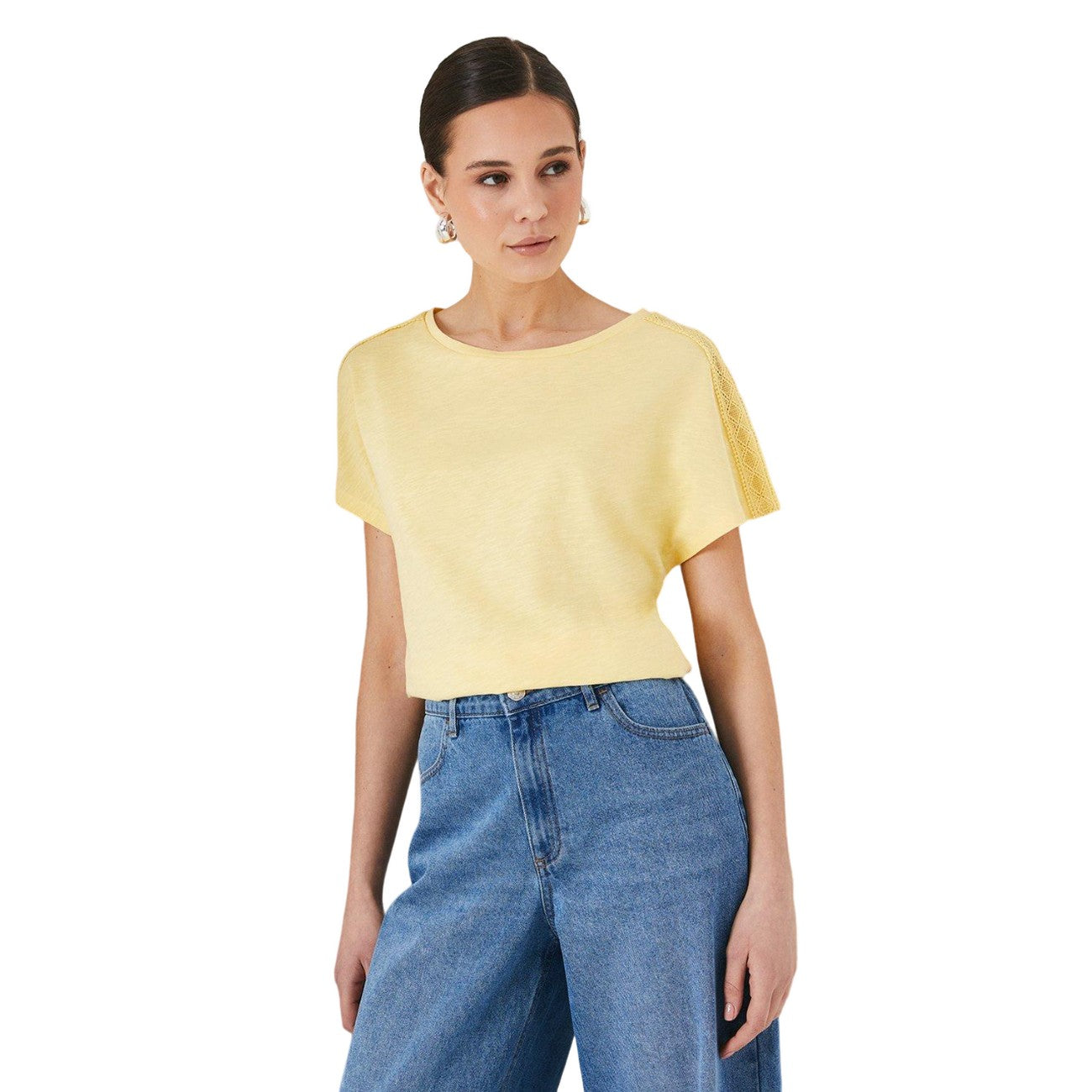 Yellow - Front - Dorothy Perkins Womens-Ladies Crochet Trim T-Shirt