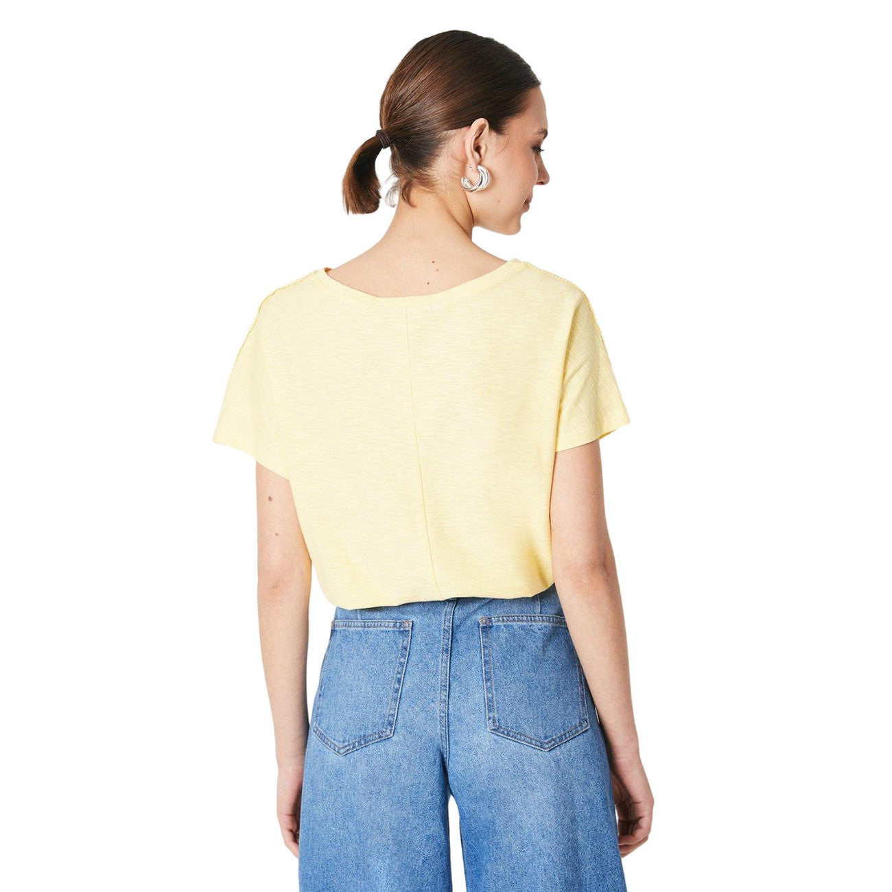 Yellow - Back - Dorothy Perkins Womens-Ladies Crochet Trim T-Shirt