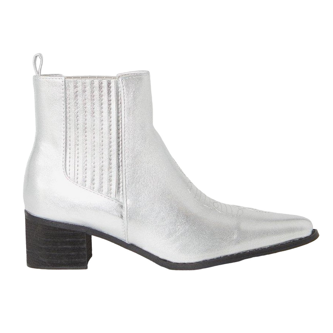 Silver - Back - Faith Womens-Ladies Milli. Metallic Covered Gusset Western Boots