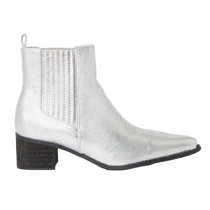 Silver - Back - Faith Womens-Ladies Milli. Metallic Covered Gusset Western Boots
