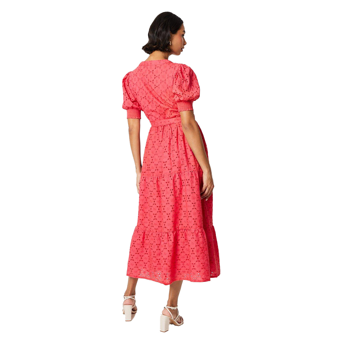 Hot Pink - Back - Dorothy Perkins Womens-Ladies Broderie Belt Midi Shirt Dress
