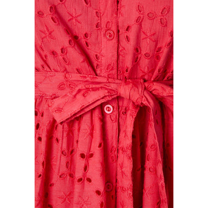 Hot Pink - Side - Dorothy Perkins Womens-Ladies Broderie Belt Midi Shirt Dress