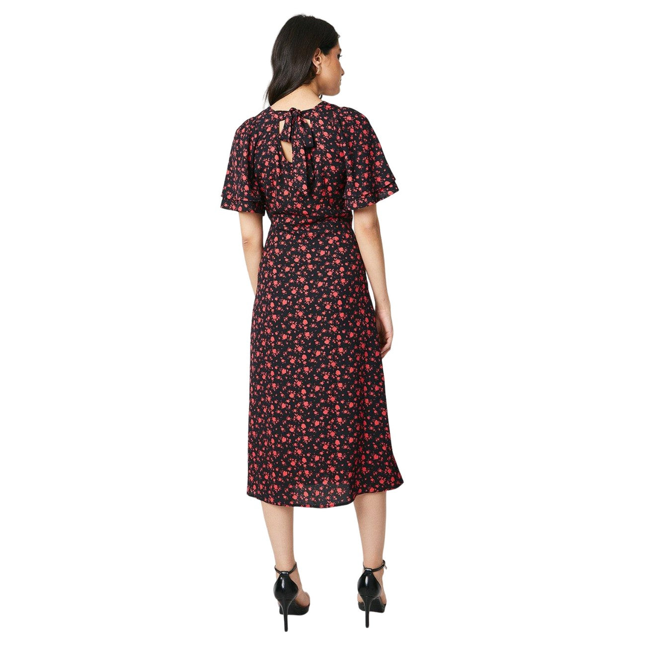Pink - Back - Dorothy Perkins Womens-Ladies Ditsy Print Angel Sleeve Midi Dress