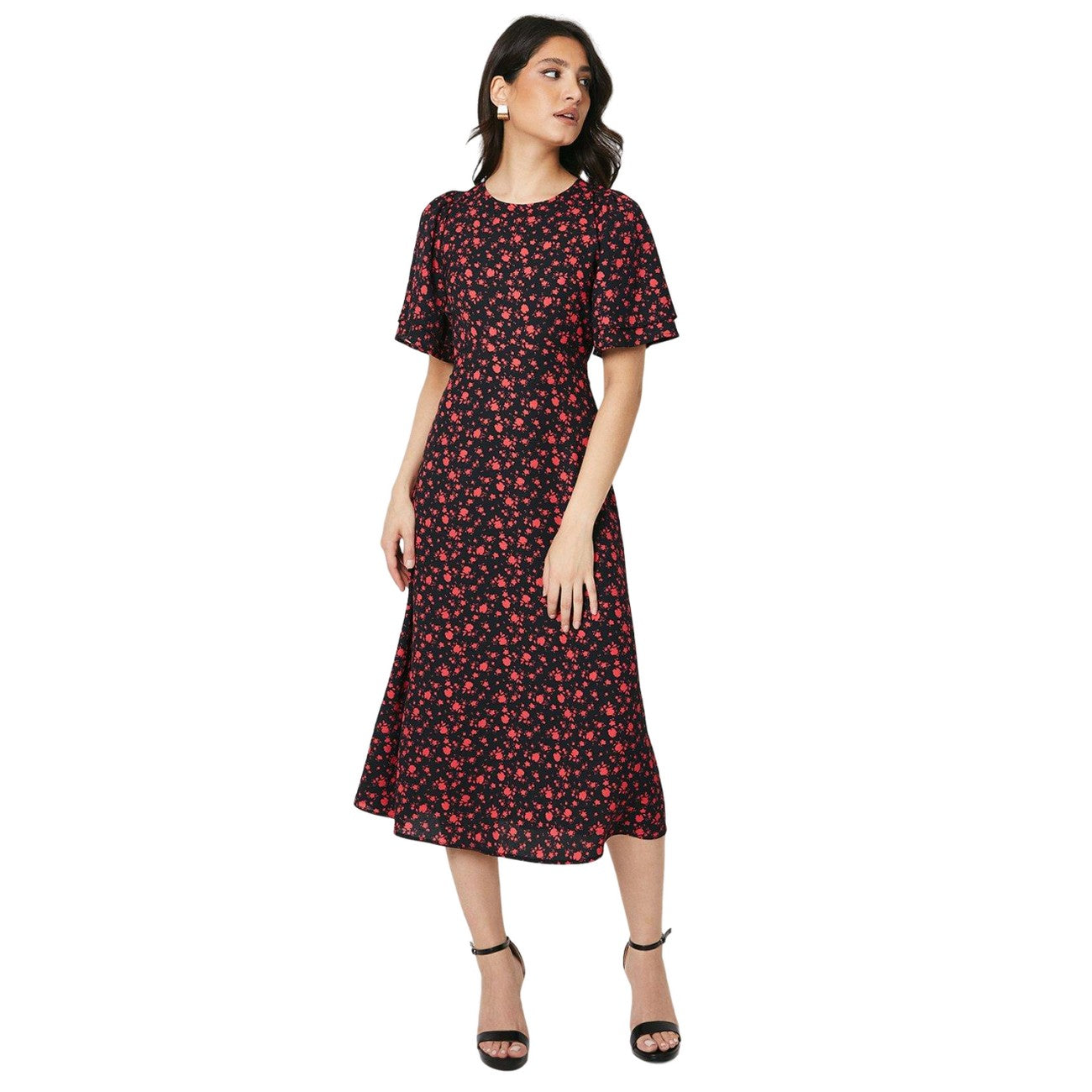Pink - Front - Dorothy Perkins Womens-Ladies Ditsy Print Angel Sleeve Midi Dress