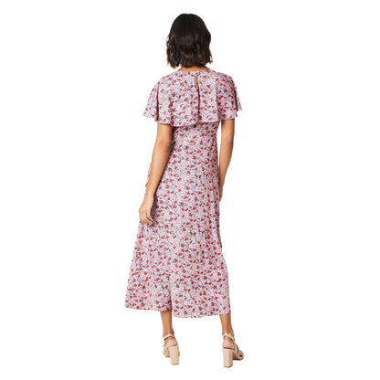 Pink - Back - Dorothy Perkins Womens-Ladies Floral Flutter Midi Dress