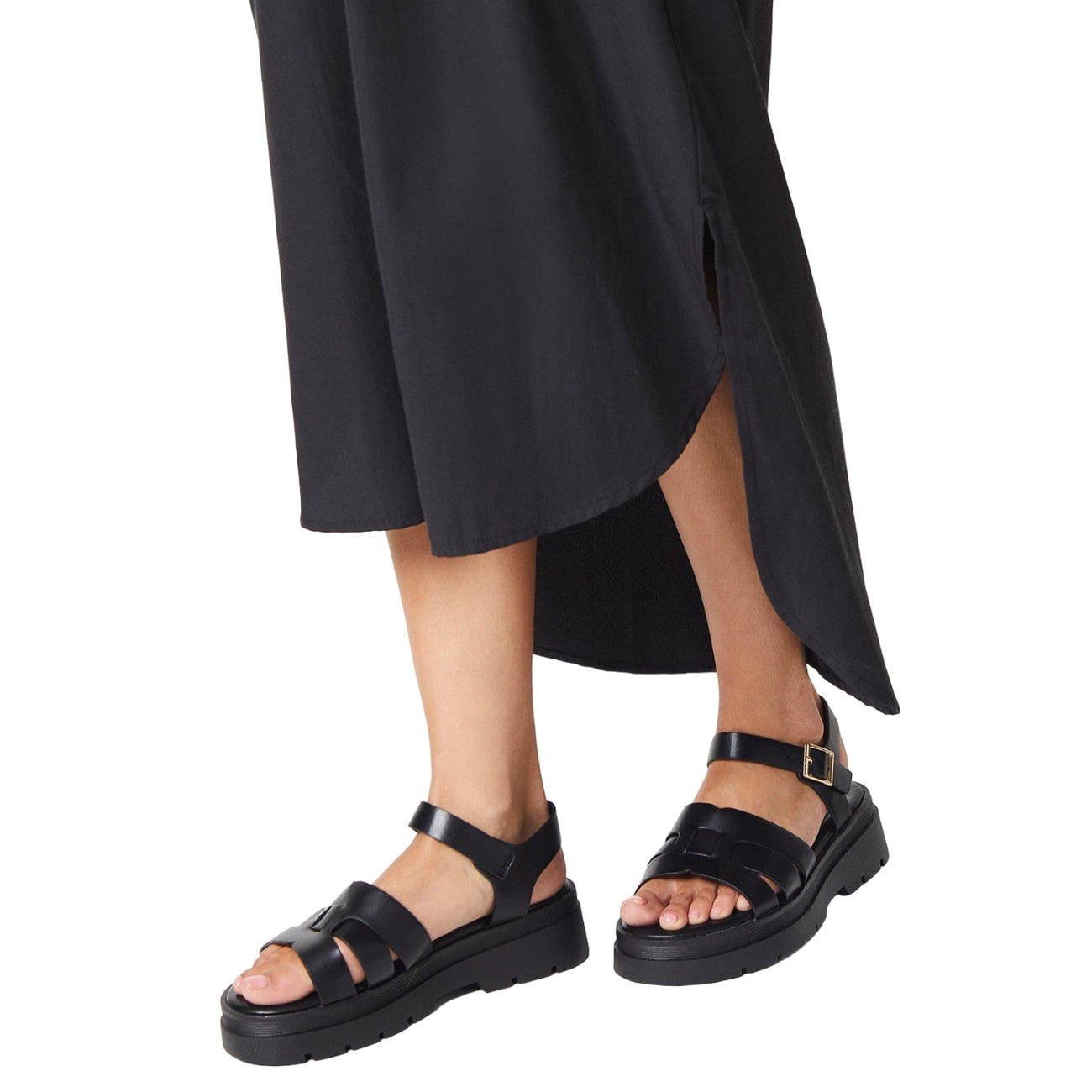 Black - Side - Faith Womens-Ladies Mahli Chunky Ankle Strap Sandals