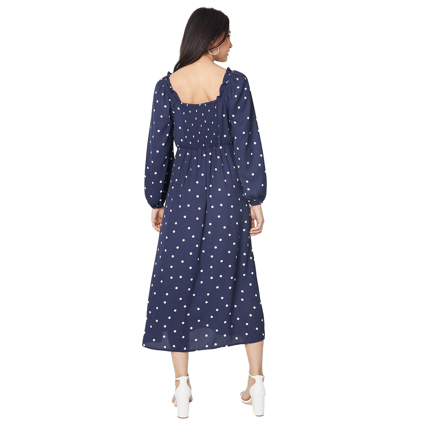 Navy - Back - Dorothy Perkins Womens-Ladies Spotted Square Neck Midi Dress