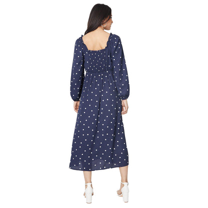Navy - Back - Dorothy Perkins Womens-Ladies Spotted Square Neck Midi Dress