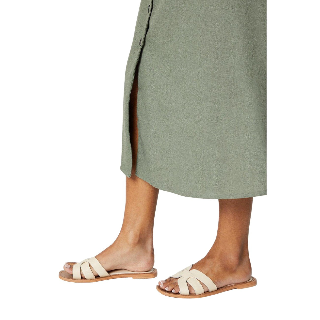 Ecru - Side - Dorothy Perkins Womens-Ladies Jemma Leather Woven Sliders