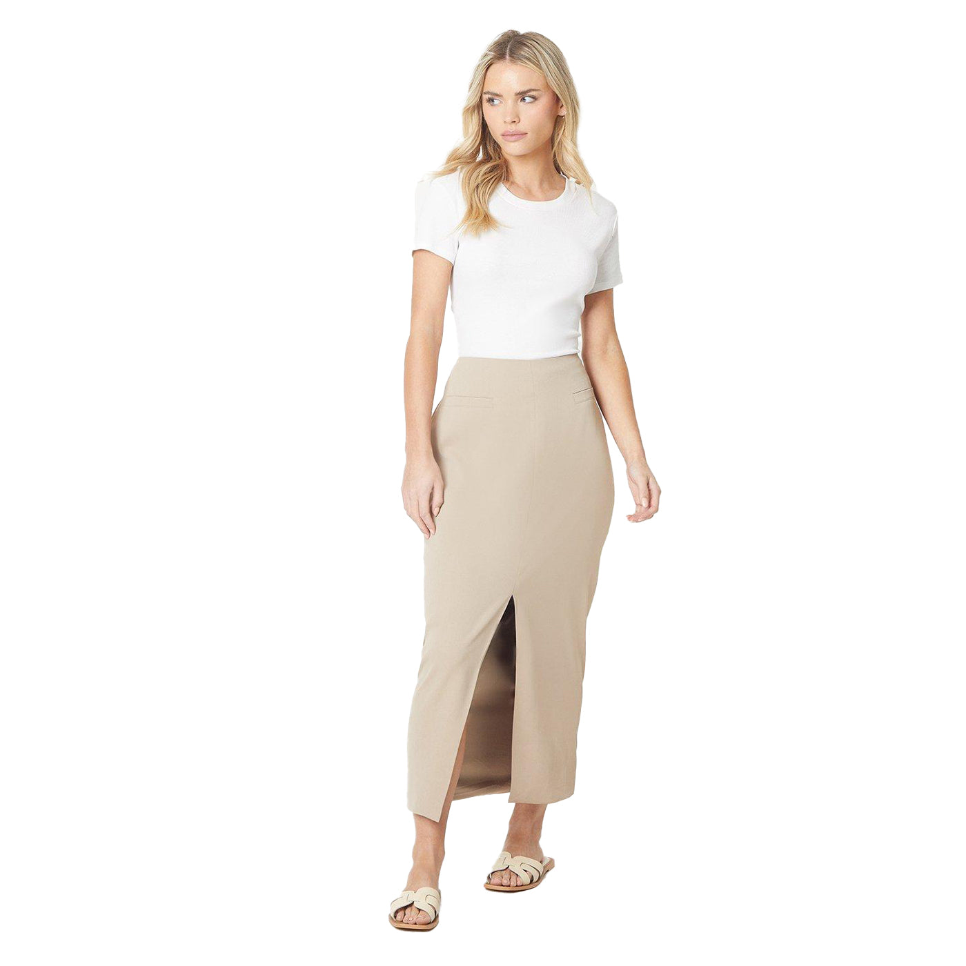 Camel - Side - Dorothy Perkins Womens-Ladies Petite Tailored Midi Skirt